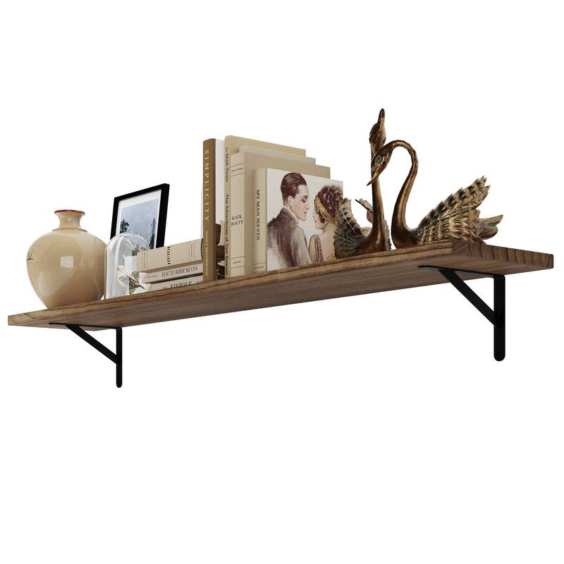 Wallniture Forme 48"-60" Long Floating Shelves for Living Room & Office Decor, Solid Wood Shelves, Wall Mounted, 1" Thick, Burnt