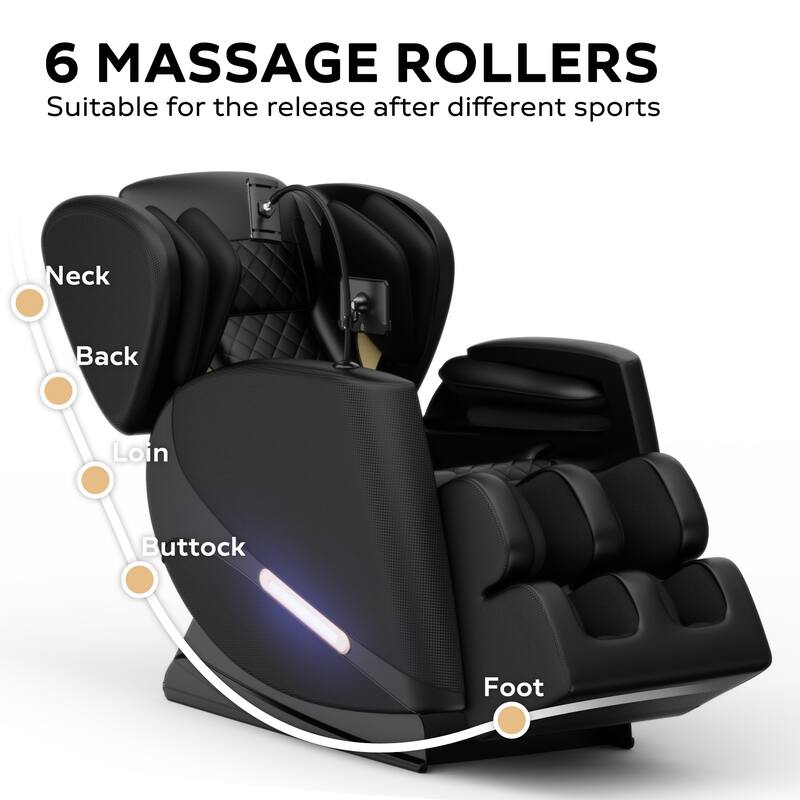 Modern Zero Gravity Full Body Massage Chair PU Leather Armchair with Heating, Airbag Therapy and Bluetooth, Adjustable Footrest