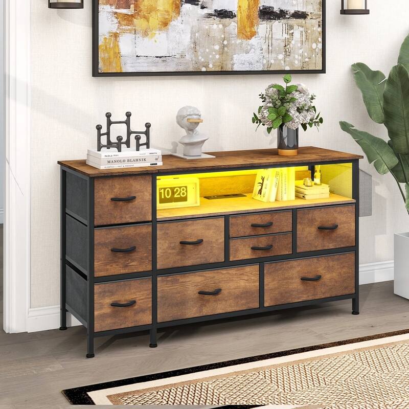 Fabric 9-Drawer Dresser TV Stand with Built-in Power Outlet for 55'' TV - 50 inches