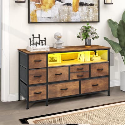 Fabric 9-Drawer Dresser TV Stand with Built-in Power Outlet for 55'' TV - 50 inches