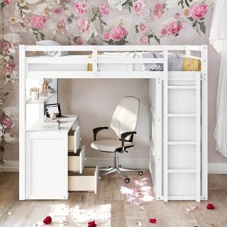 Muti-functional Full size Loft Bed with Drawers,Desk,and Wardrobe,Solid Construction