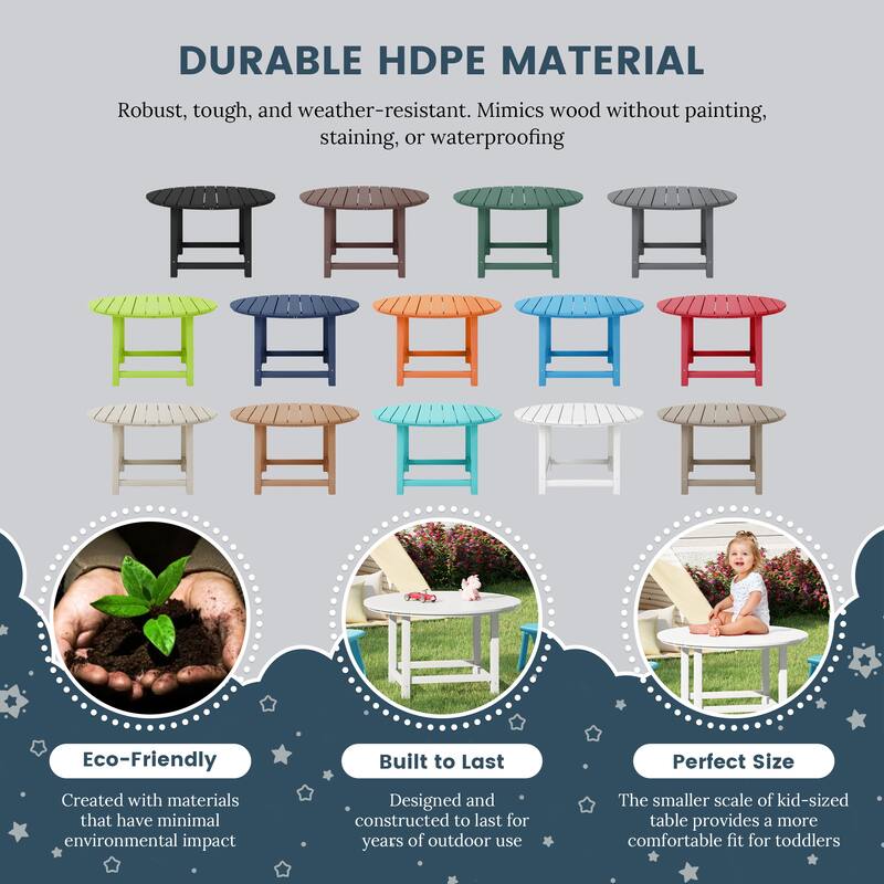 Polytrends Laguna Kids Outdoor 38" Round Poly Dining Table for Children