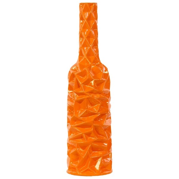 Ceramic Bottle Vase With Wrinkled Sides, Large, Orange