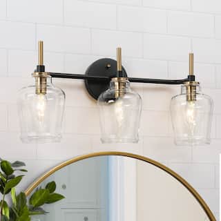 Modern 3-Light Black Gold Bathroom Vanity Light Linear Glass Wall Sconces