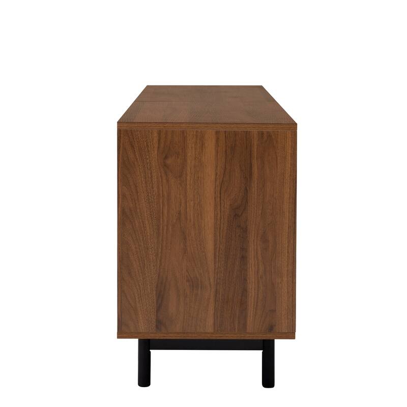 TV Storage Stand for TVs up to 85", Boho Entertainment Center with Louvered Door, Media Storage Console with 4 Cabinets