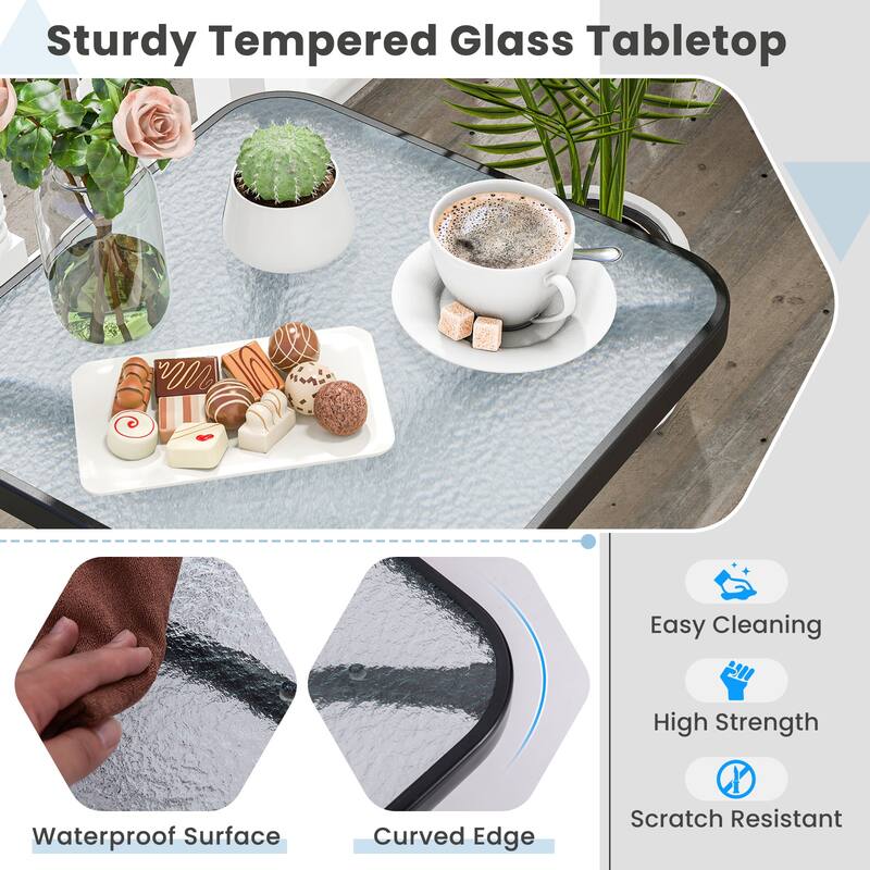 Gymax 2PCS 20'' Outdoor Side Table w/Tempered Glass Top Metal Frame