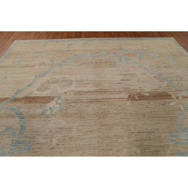 Hand Knotted Oriental 100% Wool Carpet Transitional Abstract Beige & Ivories Oushak Area Rug - 13' 6'' X 9' 7''