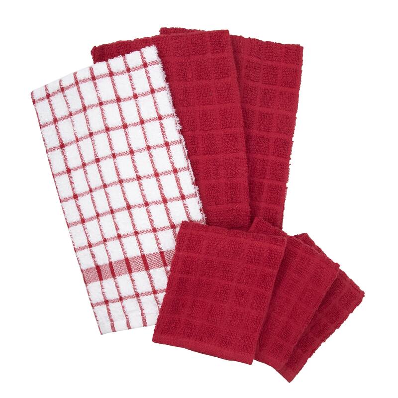 RITZ Cotton Kitchen Towels and Dish Cloths (Set of 3 Towels/ 3 Cloths) - Paprika
