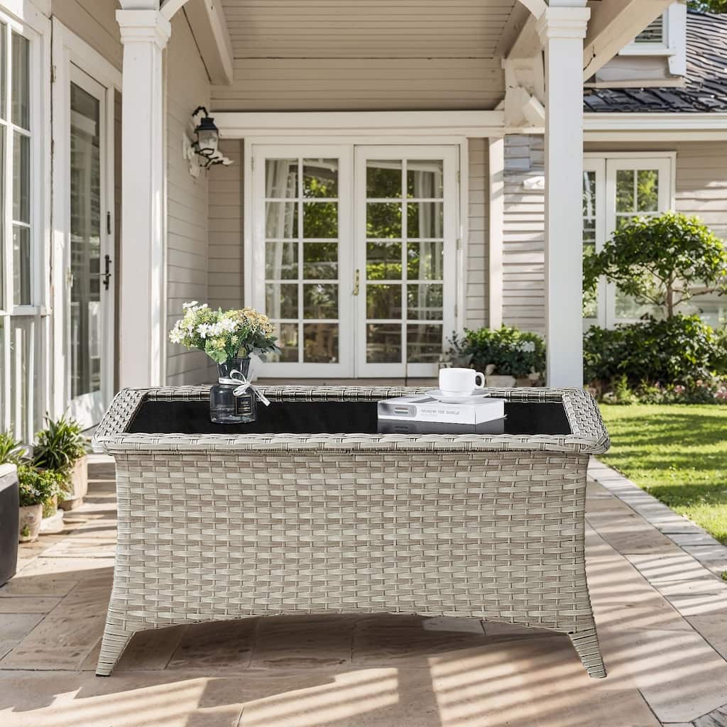 Outdoor Coffee Table with Storage Shelf - Light Grey - Light Grey