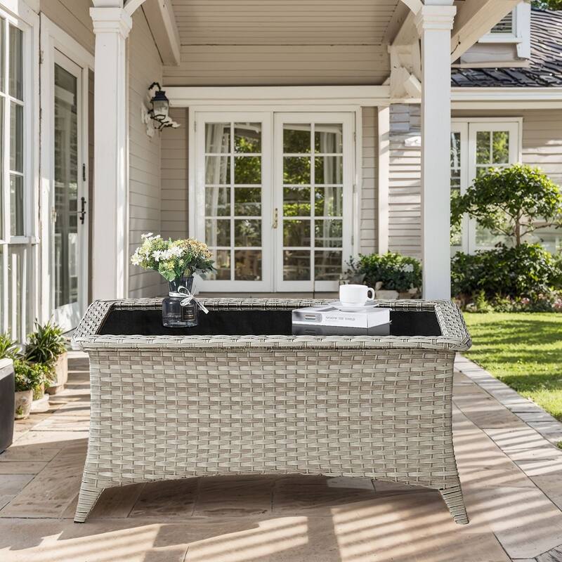 Outdoor Coffee Table with Storage Shelf - Light Grey - Light Grey - Light Grey - Multi