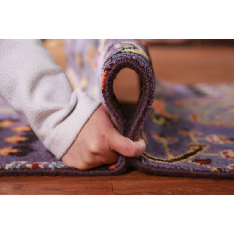 Hand Knotted Oriental 100% Wool Carpet Transitional All-Over Purples Oushak Runner Rug - 9' 10'' X 2' 7''