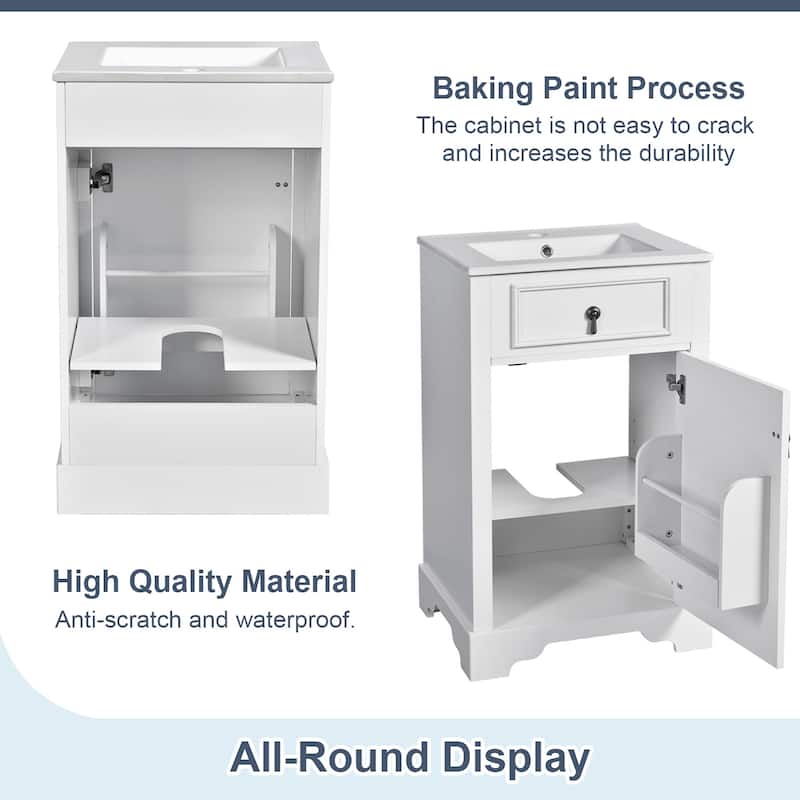 20-Inch Bathroom Vanity with Ceramic Sink,Door-Mounted Storage Rack