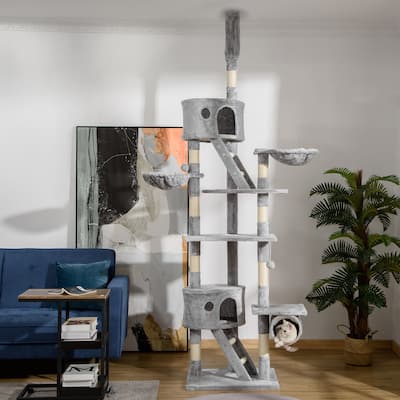 Adjustable Floor-to-Ceiling Cat Tree with Condos, Hammocks & Ladders - 23.6" L x 17.7" W x 94.5-102.4" H