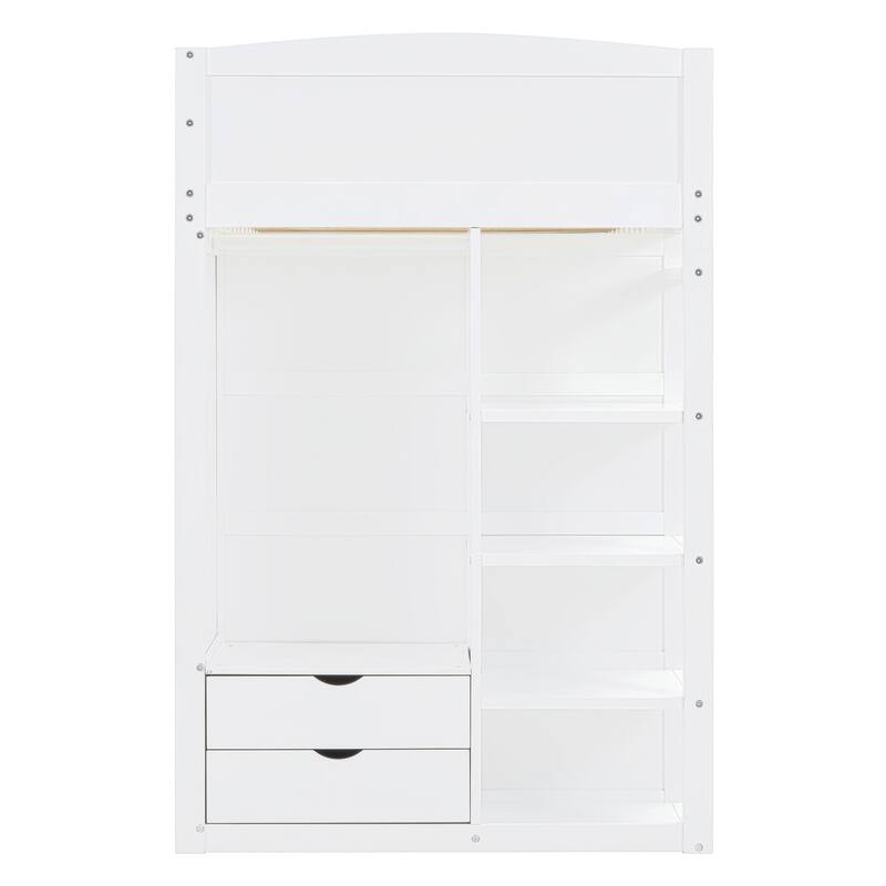 Solid Wood Loft Bed with Desk, Wardrobes, and Shelves