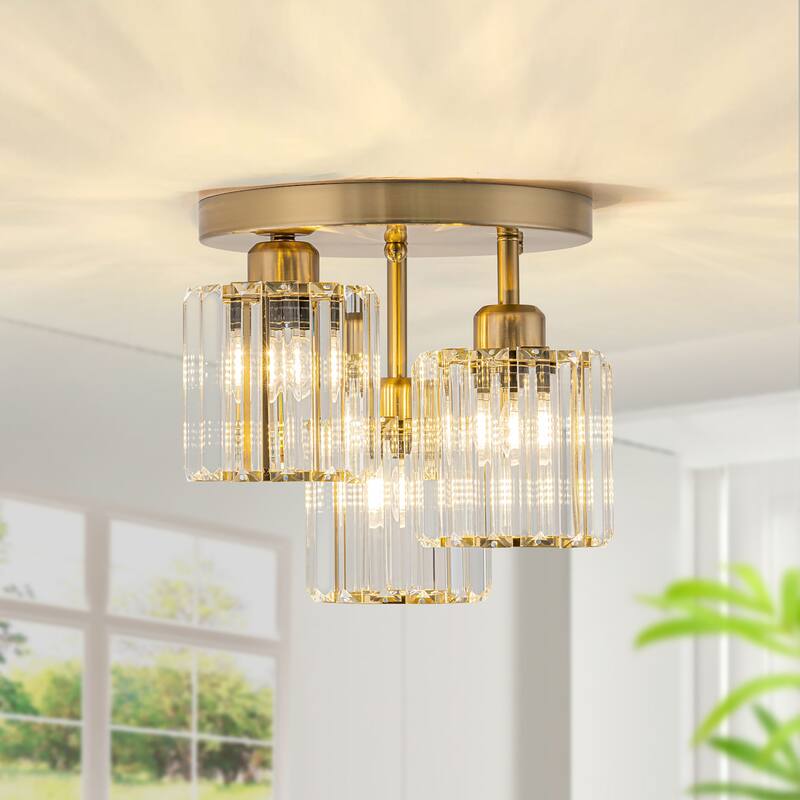 Starsky 3-Light Modern Glass Crystal Semi Flush Mount Ceiling Light
