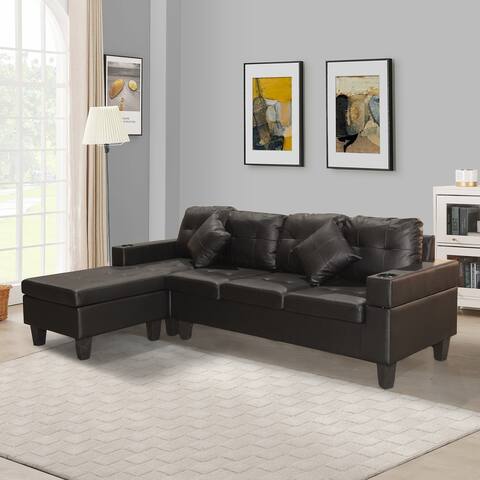 Sectional Sofa Set for Living Room with L Shape Chaise Lounge Cup Holder and Left or Right Hand Chaise Modern 4 Seat (PU)
