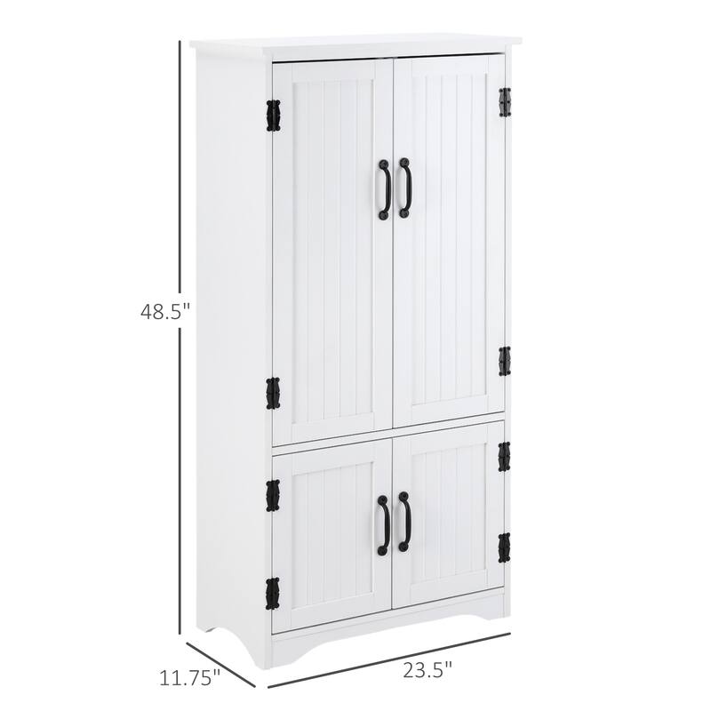 HOMCOM 4-Door Practical Storage Cabinet Multi-Storey Flexible Space Pantry w/Adjustable Shelves 2 Lower Doors, White