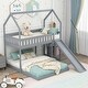 preview thumbnail 3 of 7, Twin over Full House Bunk Bed with Full-Length Guardrail and Slide and Built-in Ladder.