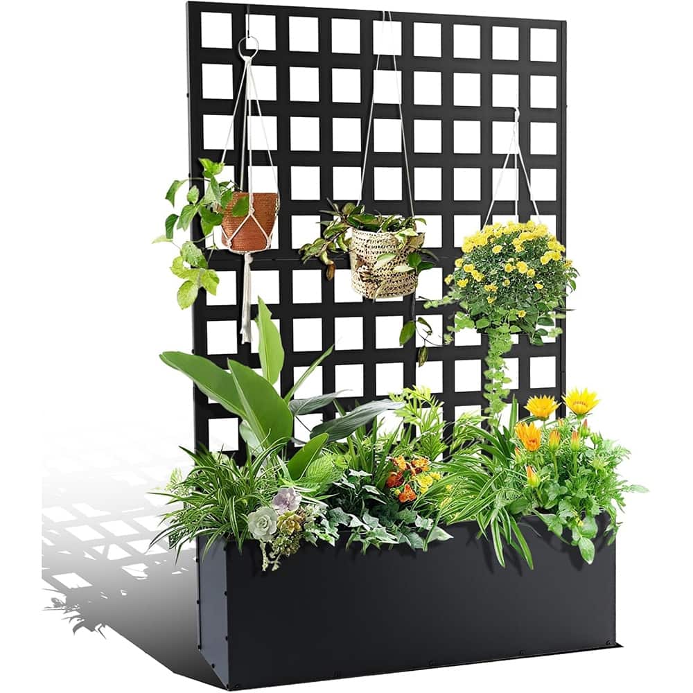 Metal Planter Box with Trellis Privacy Screen