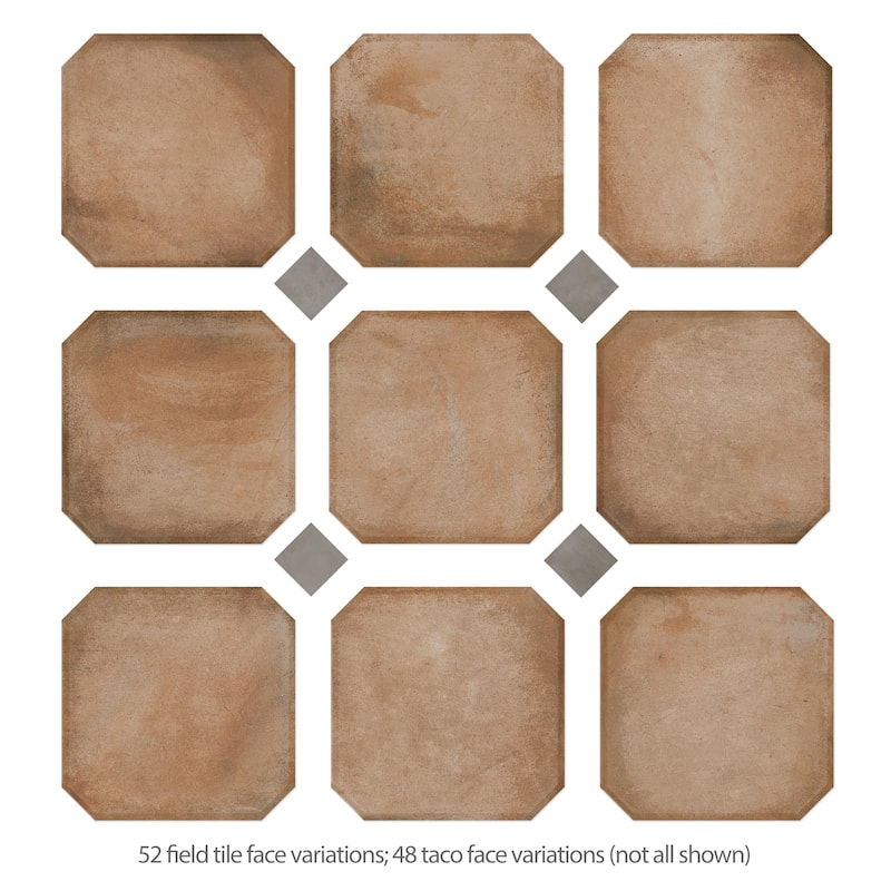 Merola Tile Laverton Octagon Natural with Taco Grafito 7-7/8" x 7-7/8" Porcelain Floor and Wall Tile