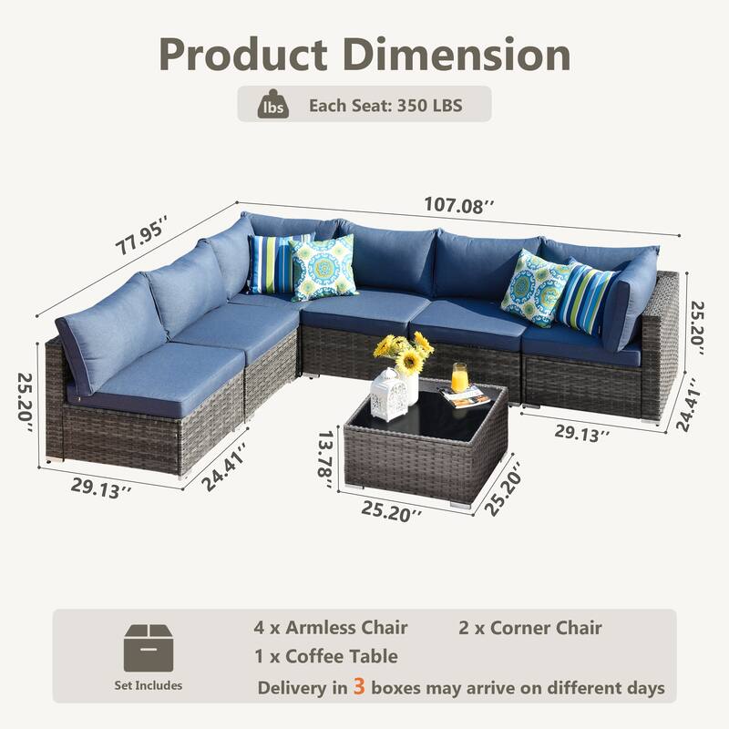 XIZZI 7-piece Outdoor Wicker Furniture Sectional Sofa Set with Table