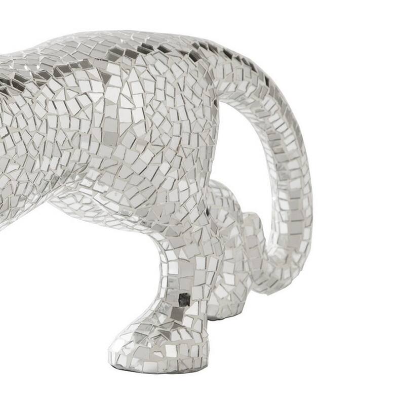 Mirrored Standing Panther with Glass Mosaic Pattern, Silver
