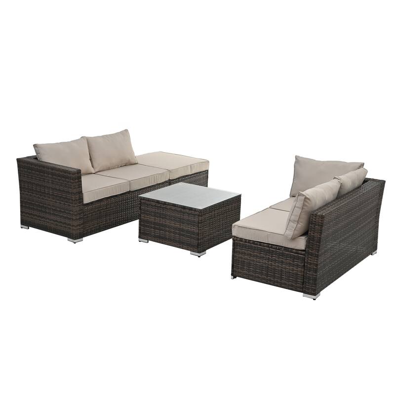 Seasonal PE Furniture, 4 piece Wicker set With Tempered Glass Coffee Table