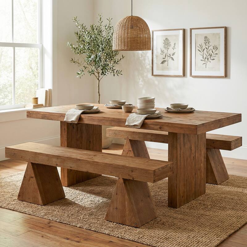 Solid Wood Bench, 63" Dining Bench, Entryway Benches for Dining Room, Bedroom, Hallway, Kitchen