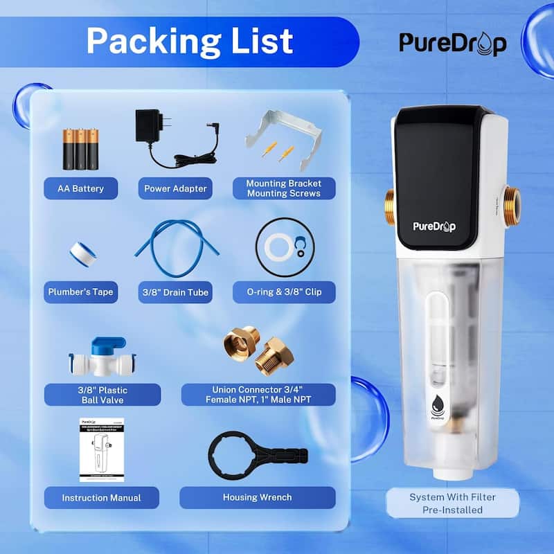 PureDrop PDRARB50WSP Spin Down Sediment Water Filter, Auto Flushing
