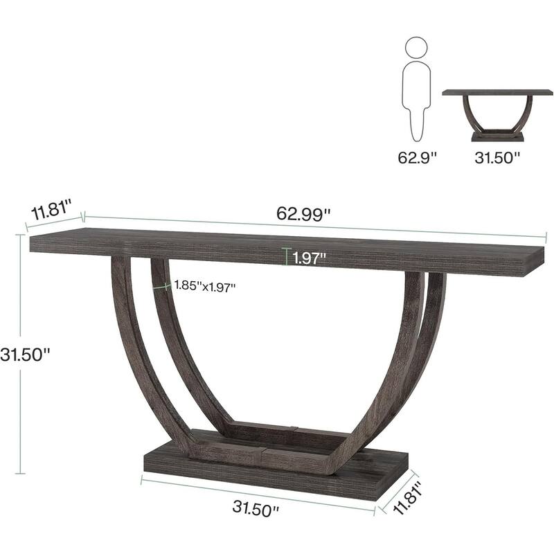63 Inches Skinny Console Table with Geometric Base for Living Room Foyer