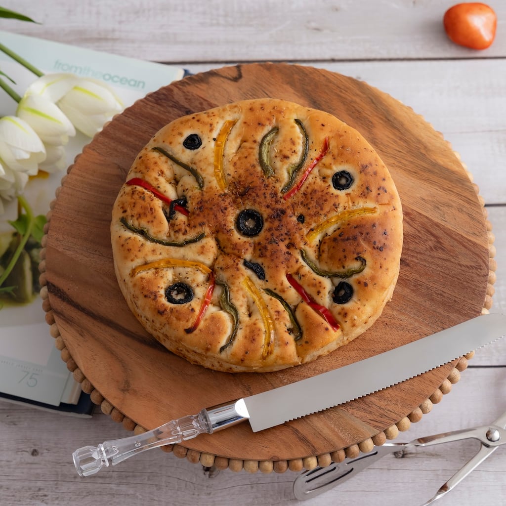 Acacia Wood Beaded Footed Cake Plate