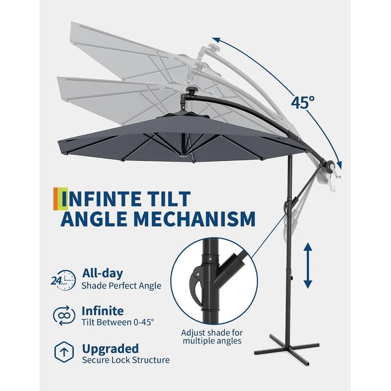 10FT Offset Umbrella with Cross Base, Fade Resistant Canopy Large Patio Umbrella with 360-degree