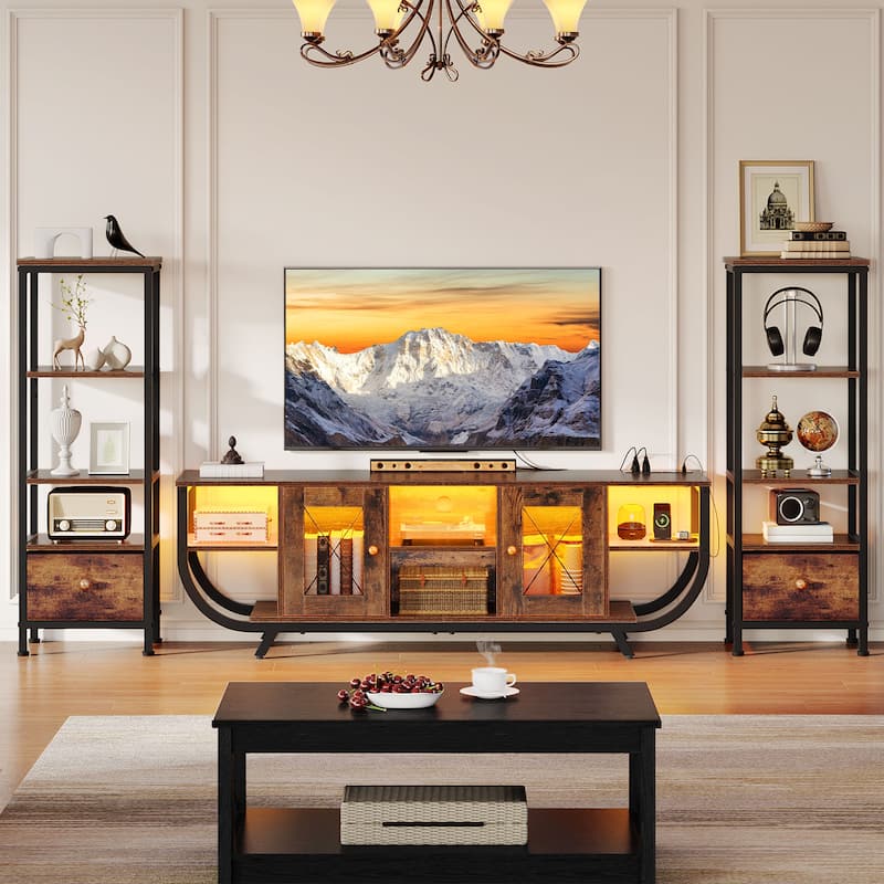 Moasis 3-Piece Wall Unit Entertainment Center Set with Bookshelf and 2 Drawers