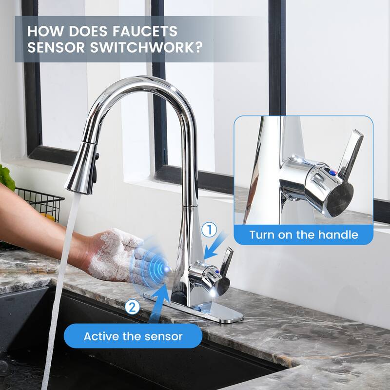 Smart Touchless Dual Sensor Pull Down Kitchen Faucet with Spout Swivel and 3 Function Sprayer