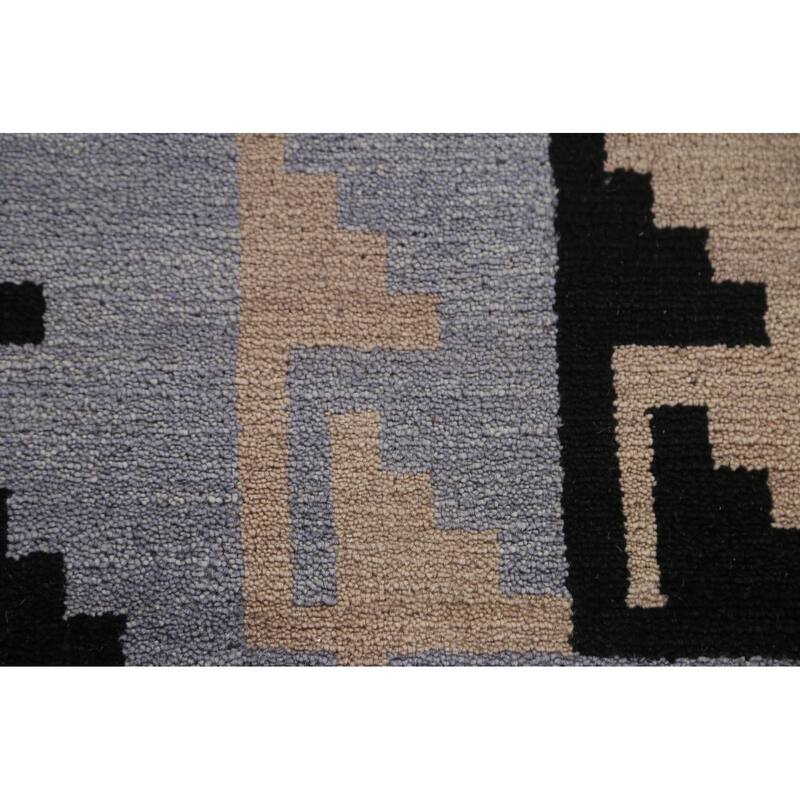 Hand Knotted Oriental 100% Wool Carpet Tribal Navy Blue & Blues Area Rug - 5' 10'' X 4' 0''