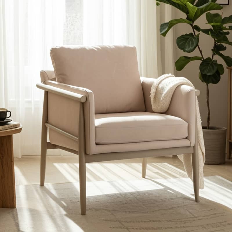 Fabric Armchair Comfortable Supportive Cushions Accent - 31" Ivory - 28" x 30" x 31"