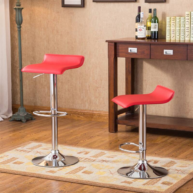 Set of 2 Chrome Air Lift Adjustable Swivel Stools with Footrest