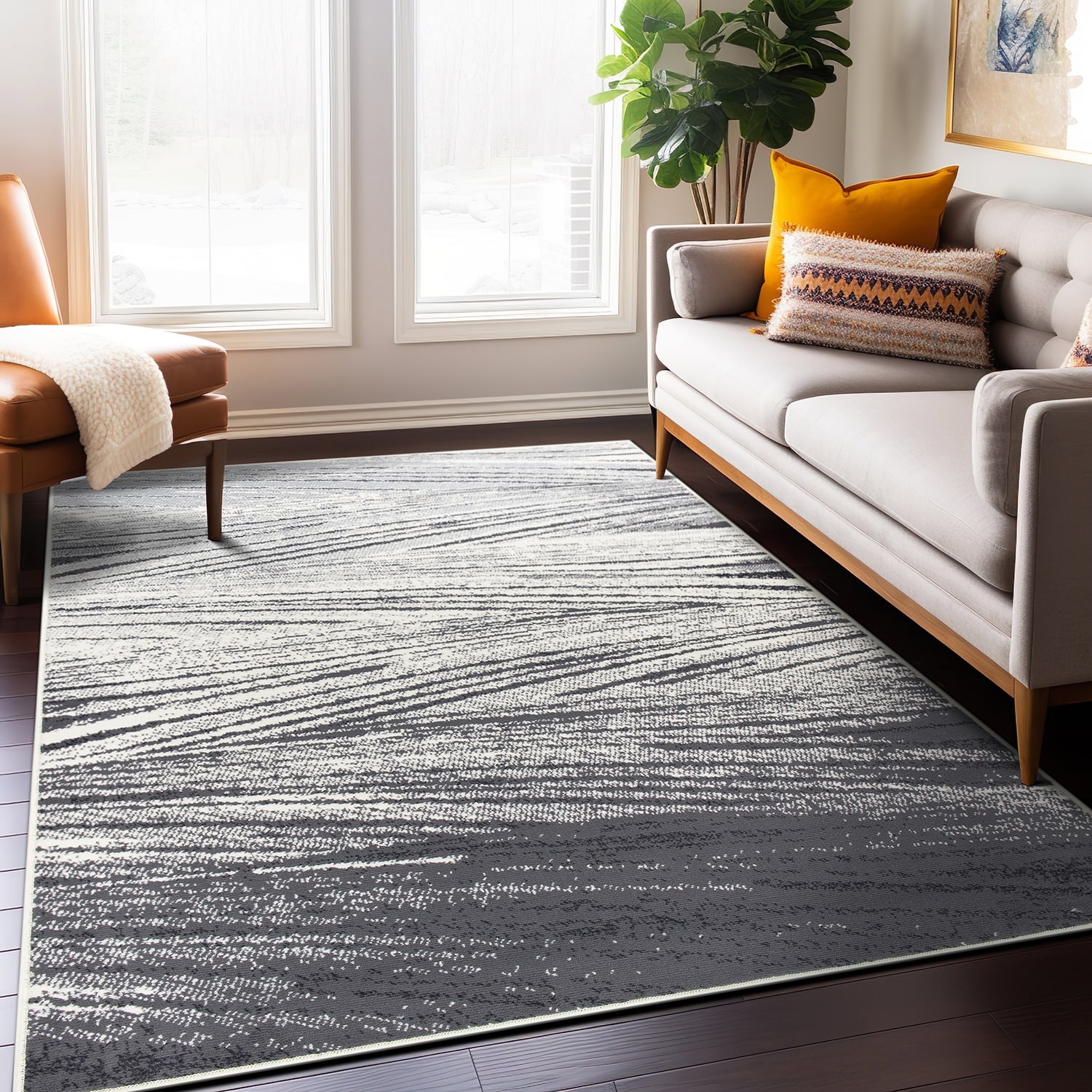 World Rug Gallery Contemporary Distressed Abstract Area Rug