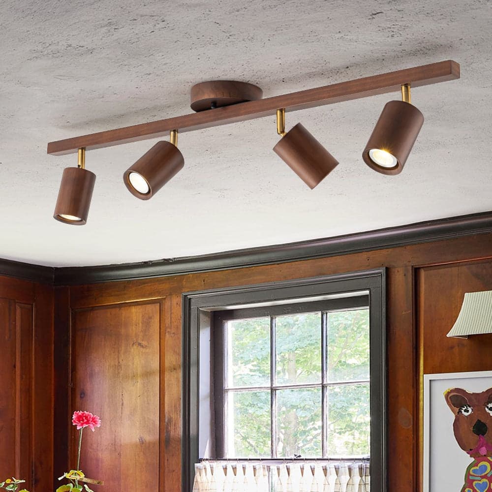 4-Light Walnut Wood Grain Adjustable Linear Track Light 39.4in