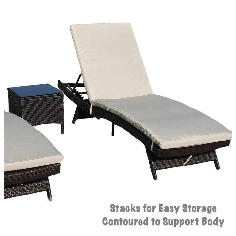 Polo Brown 3-Piece Wicker Chaise Lounge Set with Beige Cushions