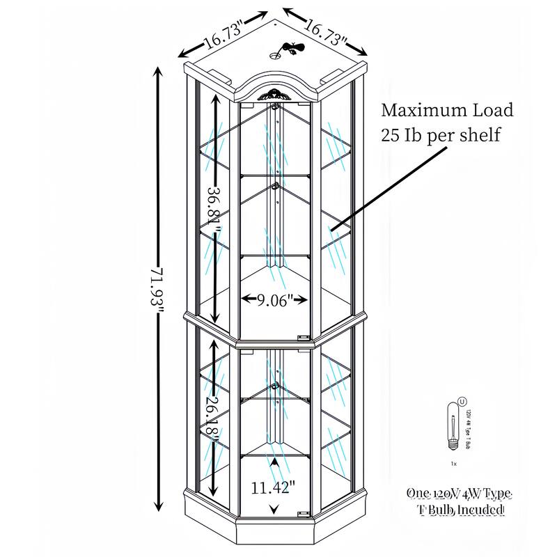 Corner Display with Light and Adjustable Glass Shelves