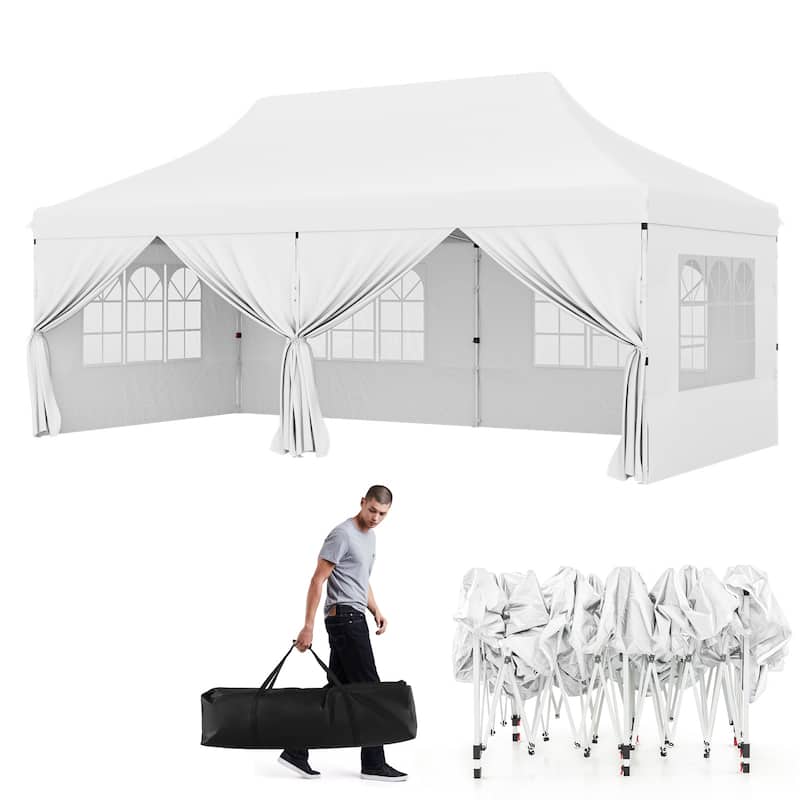 10x20 Pop Up Canopy Tent with 6 Sidewalls and Carry Bag Outdoor Use