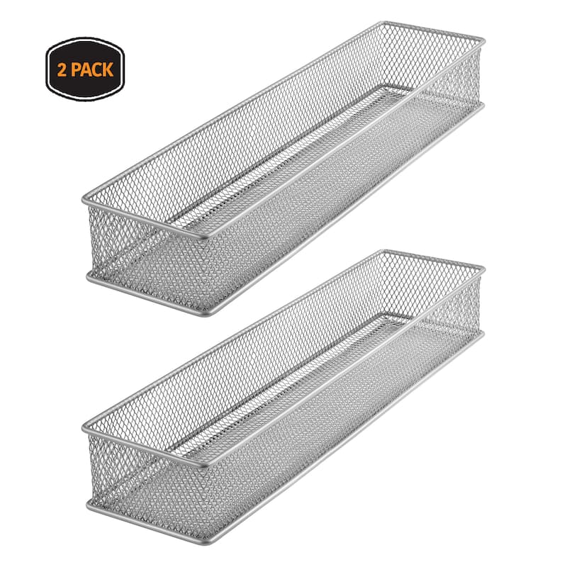 Silver Mesh Drawer Cabinet and or Shelf Organizer Bins, School Supply Holder Office Desktop Organizer Basket, Pack of 2 - 3x12x2