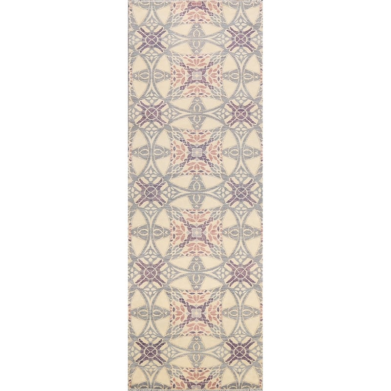 Vegetable Dye Abstract Oriental Staircase Wool Runner Rug Hand-knotted - 3'2" x 9'11"