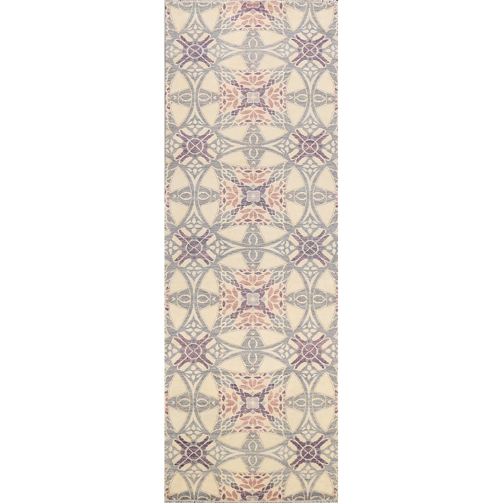 Vegetable Dye Abstract Oriental Staircase Wool Runner Rug Hand-knotted - 3'2" x 9'11"