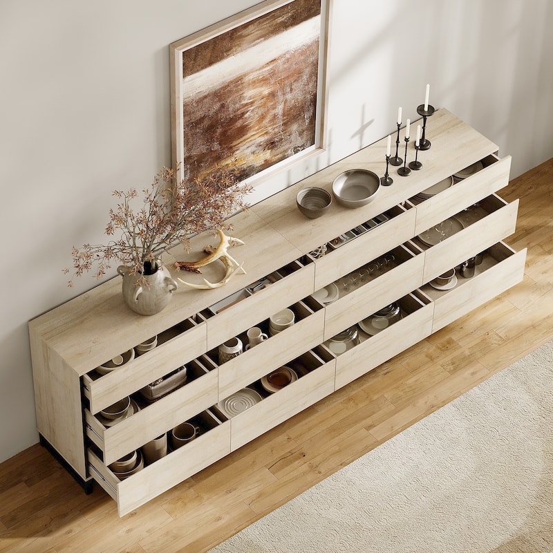 3-Piece Dresser And Nightstand Set,Dresser With 12 Drawers, 2 Nightstand for Bedroom, Bedroom Furniture Set