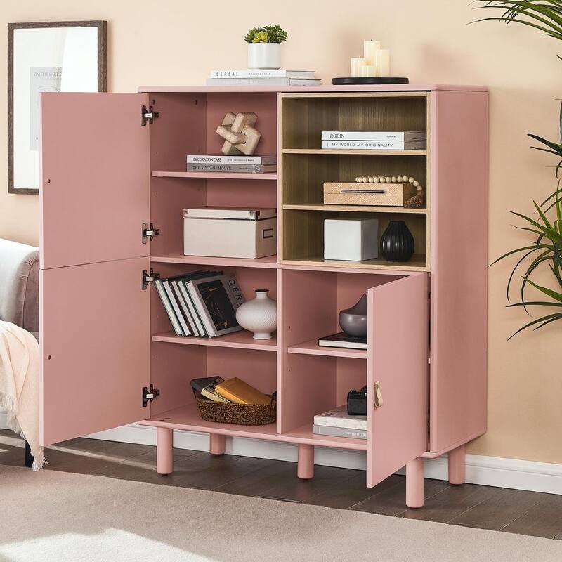 3 Doors Wooden Cabinet with Leather Handle