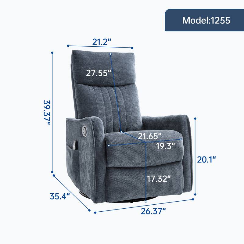 Heat Massage Manual Recliner Chair with Rocker and Swivel in Fabric for Living Room