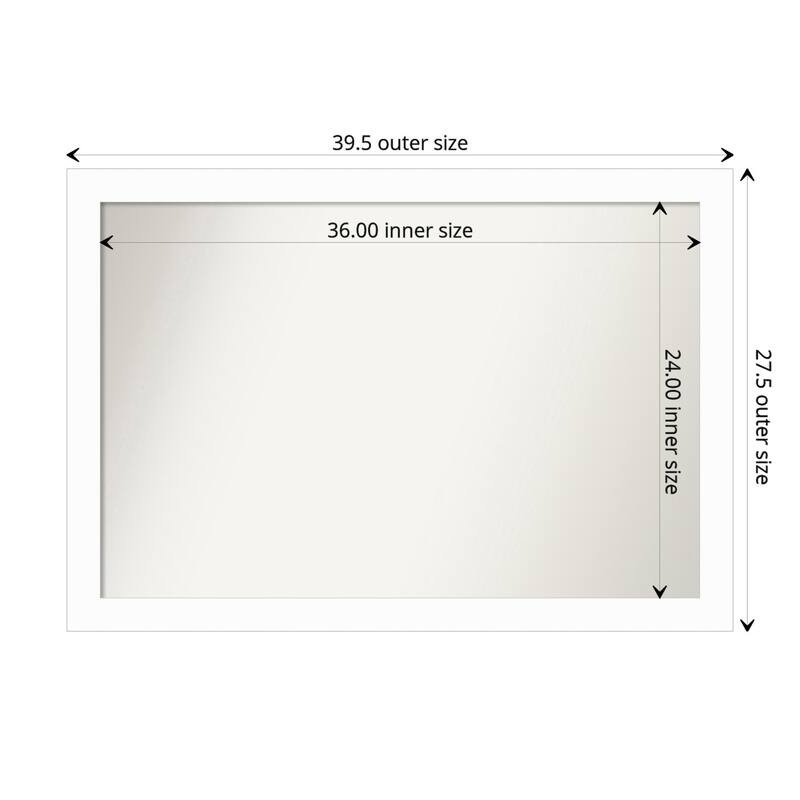 Basic Narrow Non-Beveled Wood Framed Wall Mirror - Basic White Narrow - Glass Size 36x24