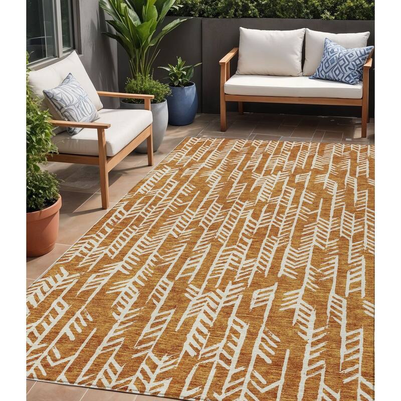 HomeRoots Tribal Transitional Rectangle Outdoor Rug - 5' X 8'